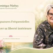 « Dominique Mathey, thérapeute psychocorporelle, présente les Signatures Fréquentielles dans un décor naturel avec un lotus, autour du thème : retrouver sa liberté intérieure. »